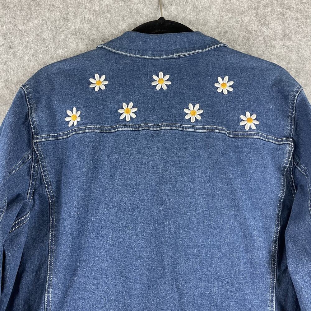 Bob Mackie Wearable Art Jacket Womens XL Denim Embroidered Flower Daisy Stretch - Picture 12 of 15